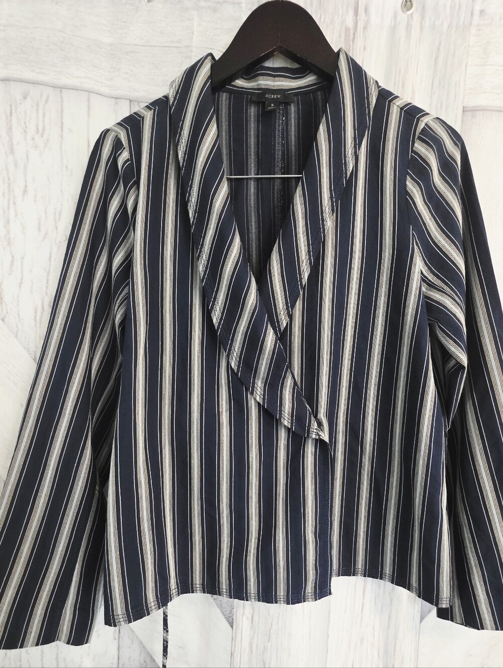 J.Crew Striped Wrap Style Blouse Top Small Navy White Long Sleeve
